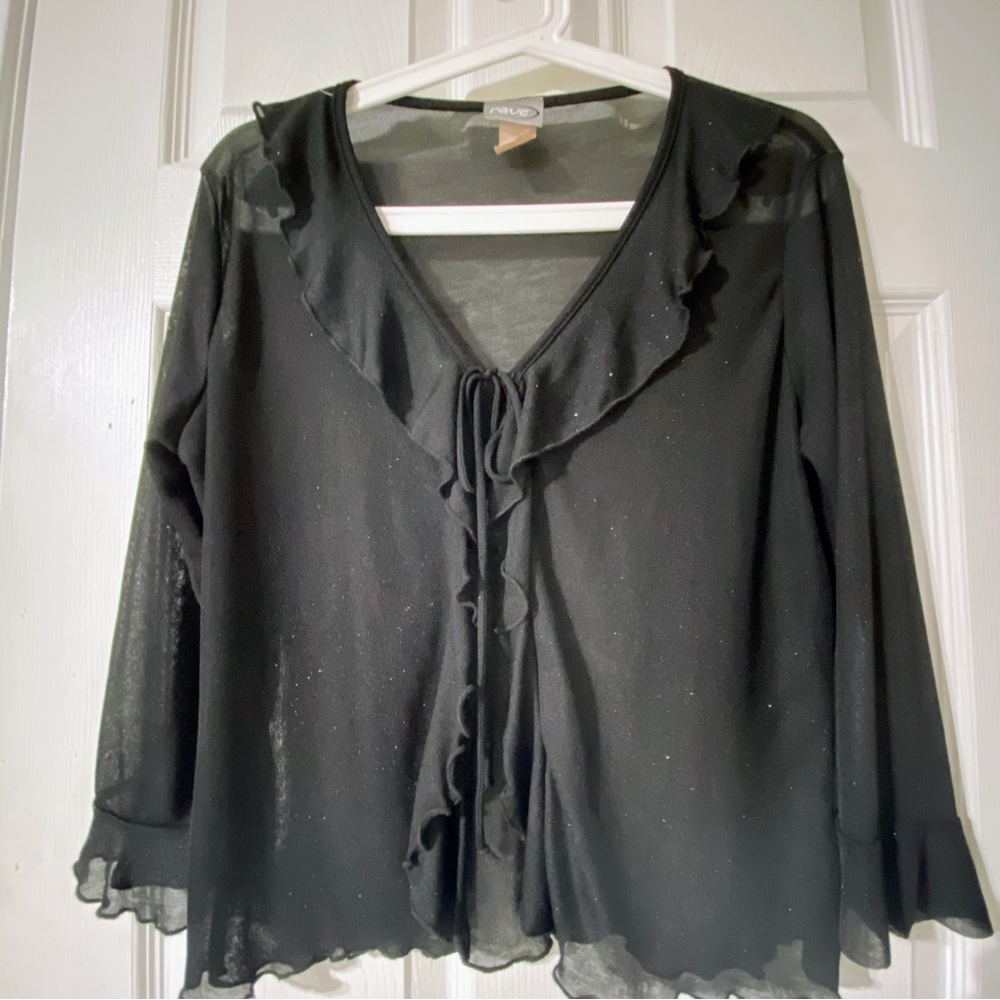 Rave women’s open sheer and sparkly black Top size XLarge.♦️